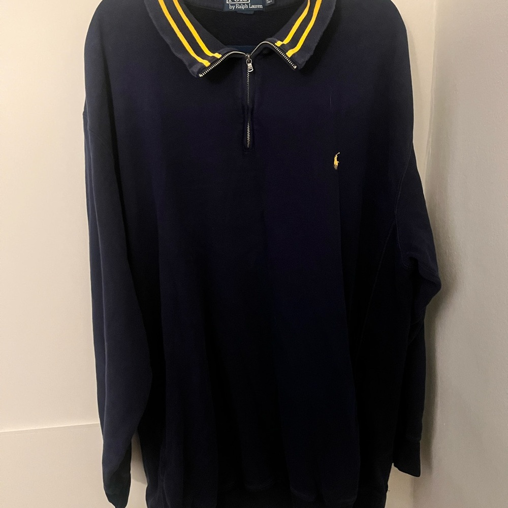 Ralph Lauren Navy Zip Up Sweater with Yellow Accents